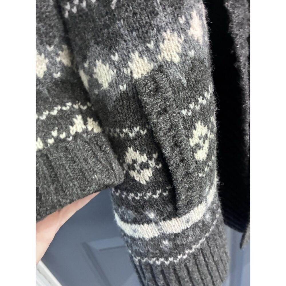 L.L. Bean Women's Open Cardigan Fair Isle Gray Lambswool Size Large - Picture 3 of 9